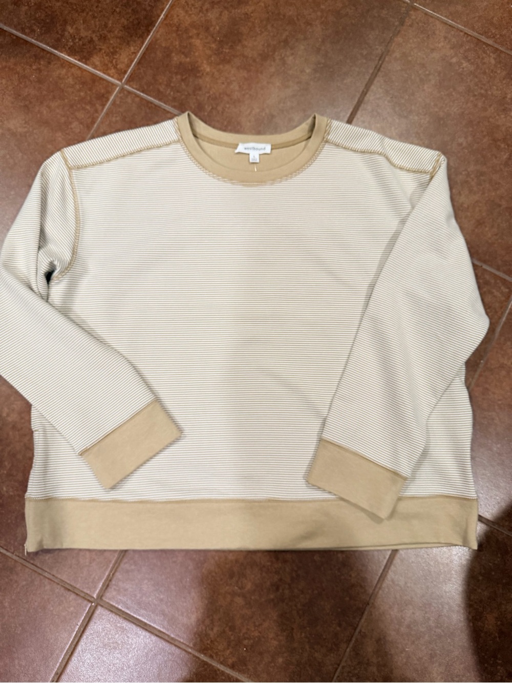 Westbound Beige Striped Crewneck Sweatshirt